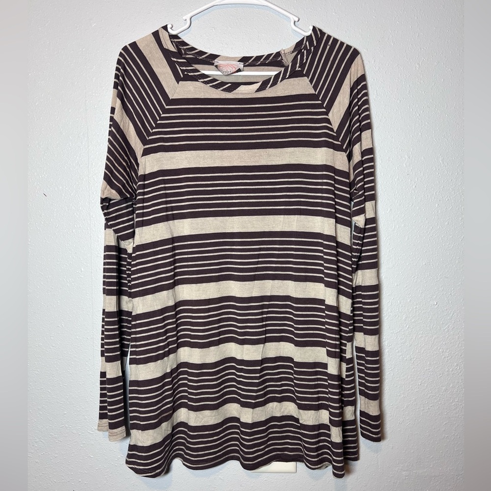 Coveted Clothing Brown Striped Long Sleeve Top